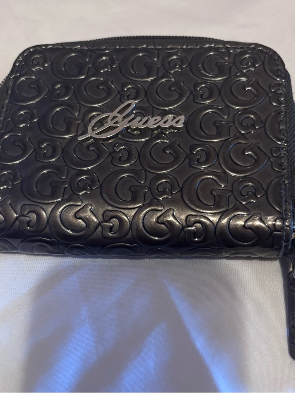Guess Black Embossed G Zip Around Wallet
